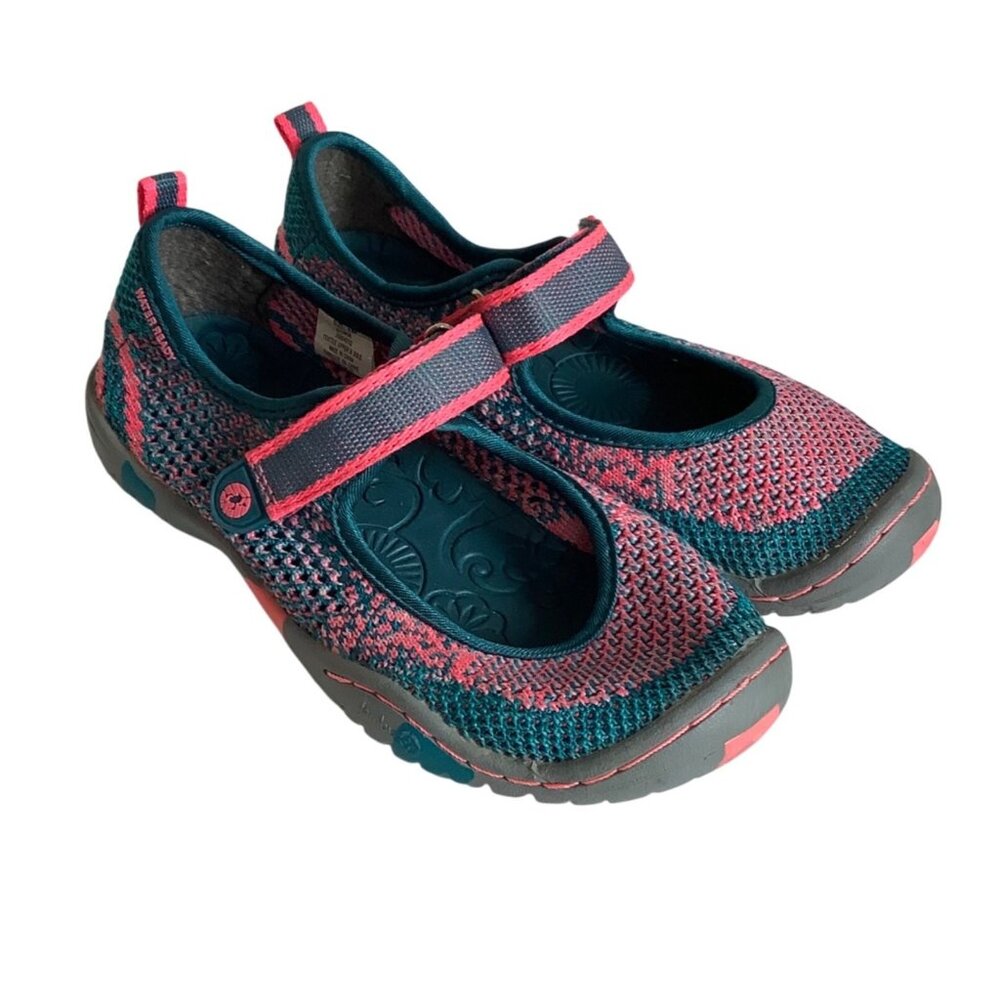 Jambu Sora Mary‎ Jane Shoes Girls 1 Pink Teal Knit Fabric Lightweight Flexible